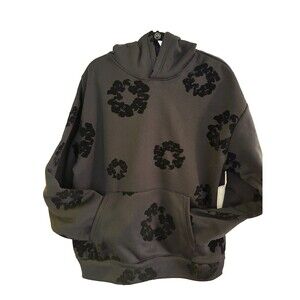 NWT Drill Social Club Mens Black Floral Sweatshirt Hoodie Sz Medium Flocked Soft